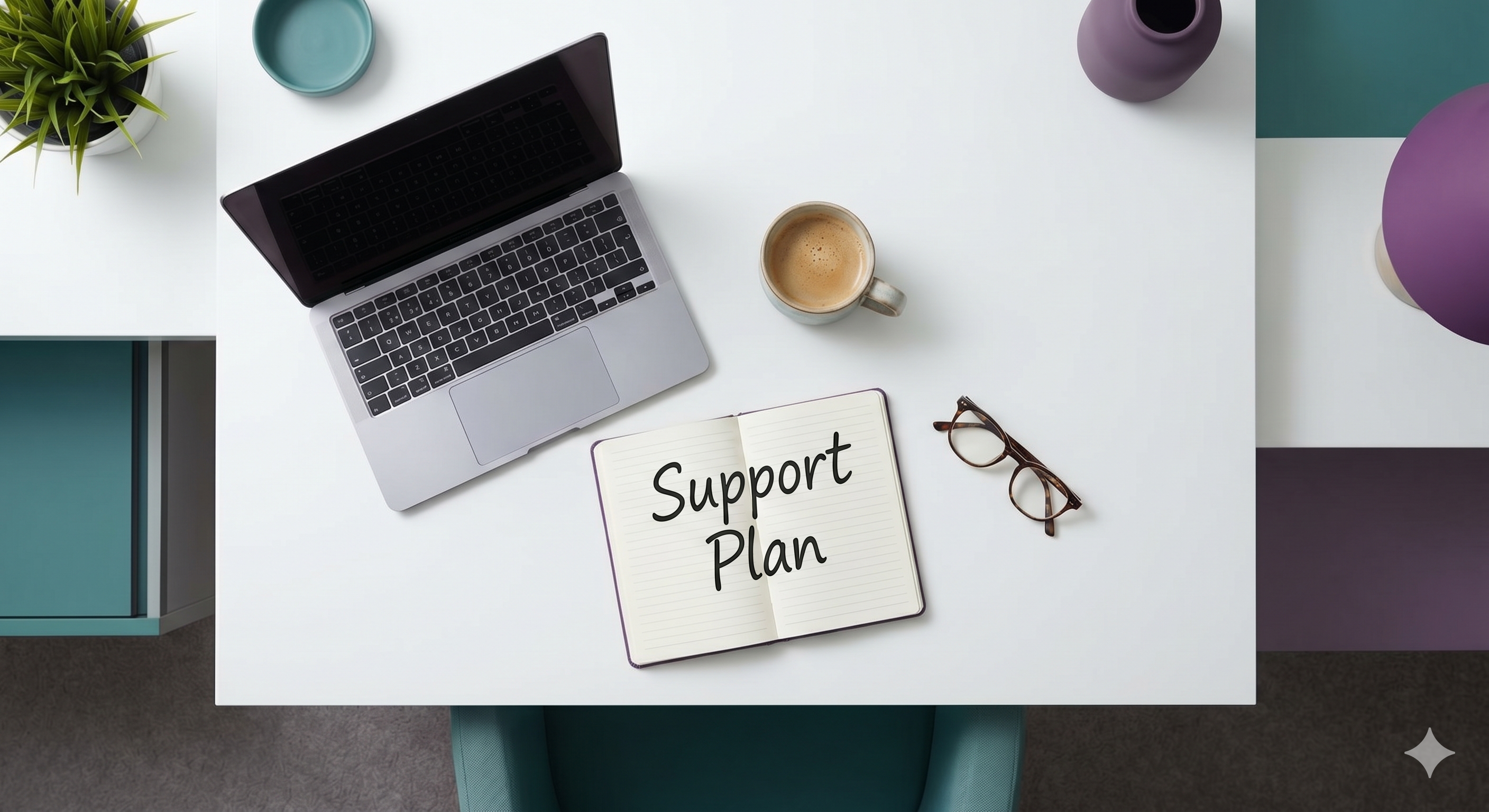 NDIS Support Plan notebook with laptop and coffee — planning your NDIS support
